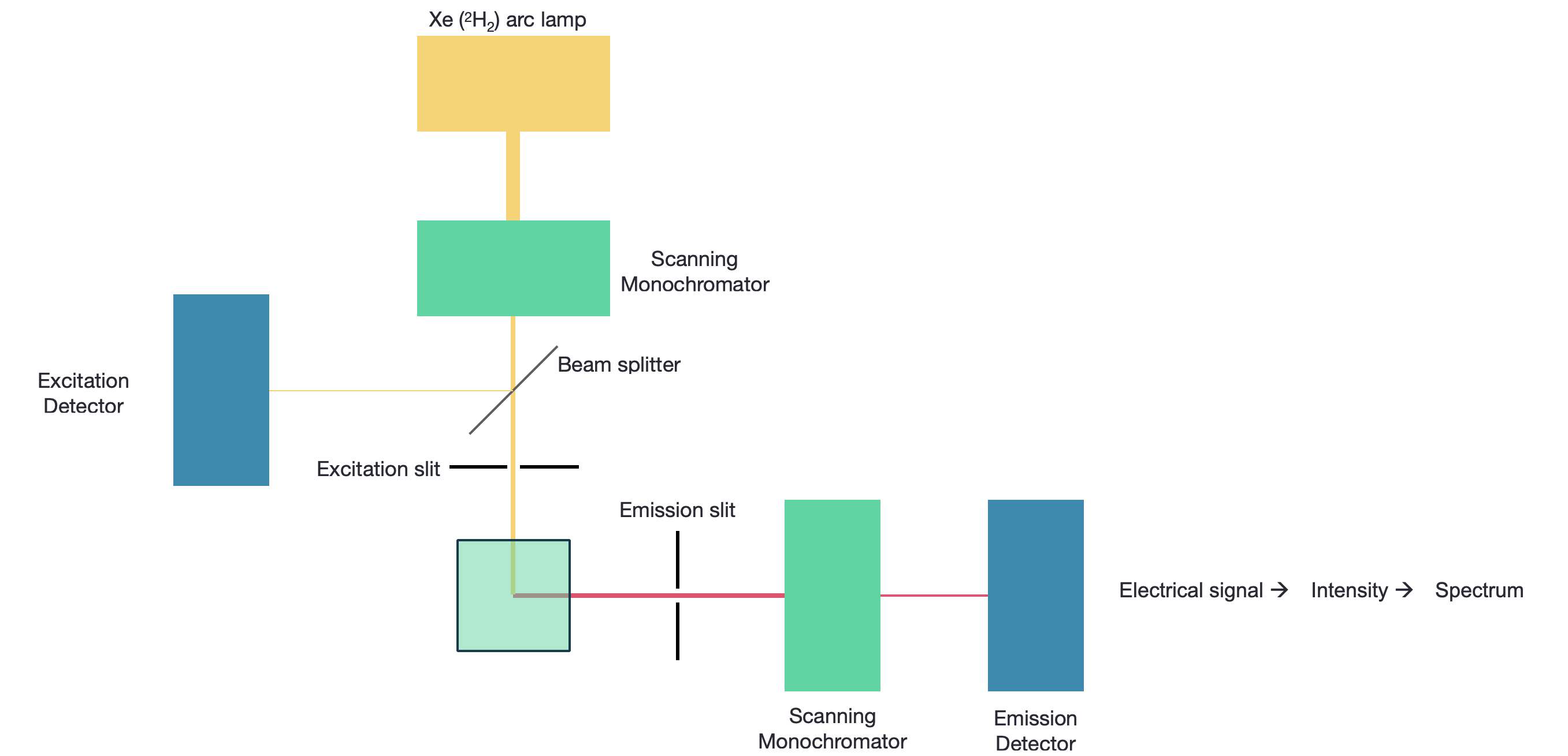 A fluorimeter with a scanning excitation and emission monochromator, sources are usually xenon arc lamps, and detectors PMTs.