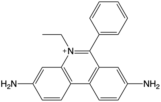 The structure of the cationic ethidium bromide chromophore.