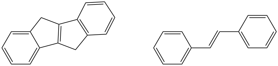 5,10-dihydroindeno[2,1-a]indene (left) and trans-stilbene (right)